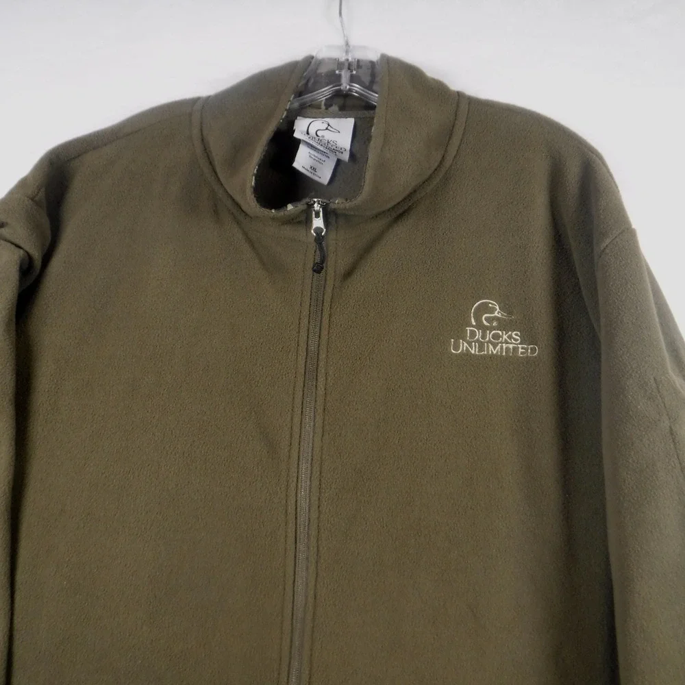 Ducks Unlimited Mens XXL Full Zip Fleece Jacket Olive Green Outdoor Logo Hiking